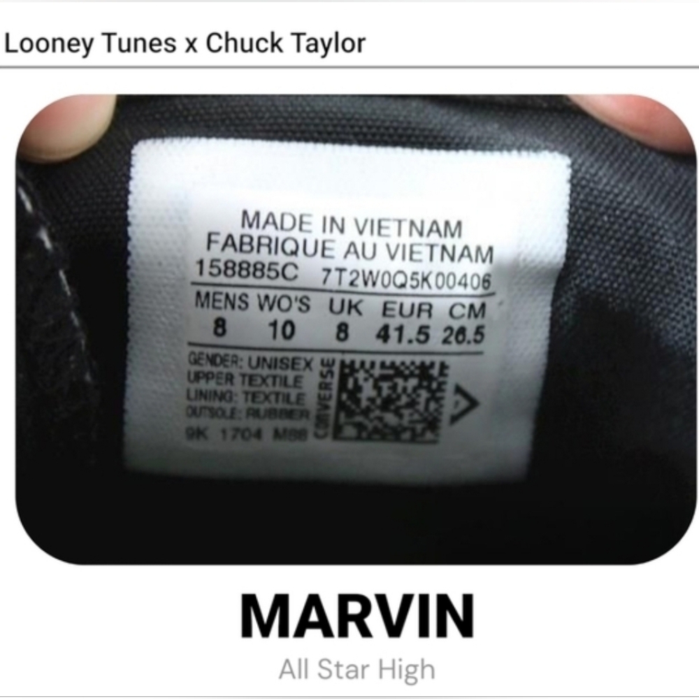 Chuck Taylor x Looney Tunes All Star High Marvin the Martian Sneaker NWOT No Box - Picture 8 of 10
